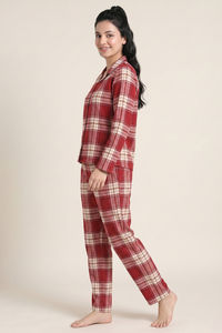 Zivame Flannel Woven Pyjama Set - Deep Scarlet — thumbnail 2